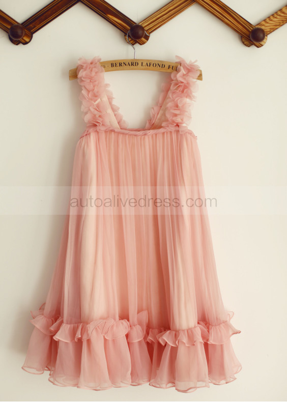 Petals Straps Blush Pink Chiffon Beach Wedding Flower Girl Dress